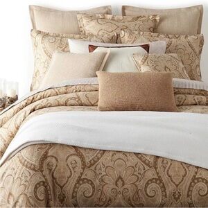4p SET Ralph Lauren Desert Spa Paisley KING Duvet Bedskirt/ 2 STANDARD Shams Tan